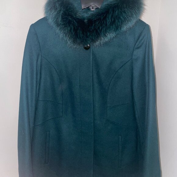 NWT Sachi Wool Blend Coat with Real Fox Fur Collar Size PL - Picture 1 of 10